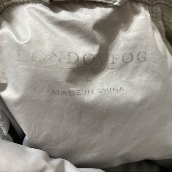 London Fog Silver Zip Up Down Puffer Jacket Quilted Women’s Size L Zip Pockets - Picture 9 of 12